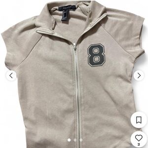 Forever 21 Tan Sleeveless Zip-Up with Number Detail